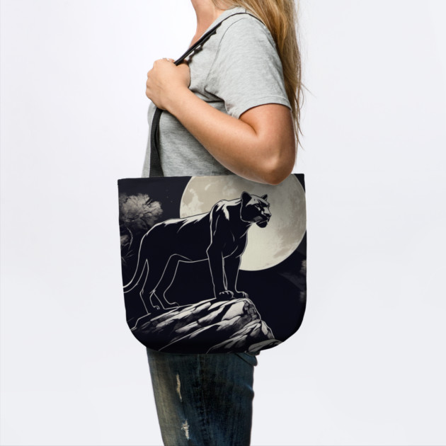 Black Panther Cat, Full Moon, On Rock, Shadowy by BirdsnStuff