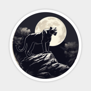 Black Panther Cat, Full Moon, On Rock, Shadowy Magnet