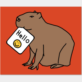 Cute Capybara Says Hello Posters and Art