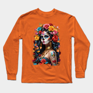 Sugar Skull girl, Dia de los Muertos Long Sleeve T-Shirt