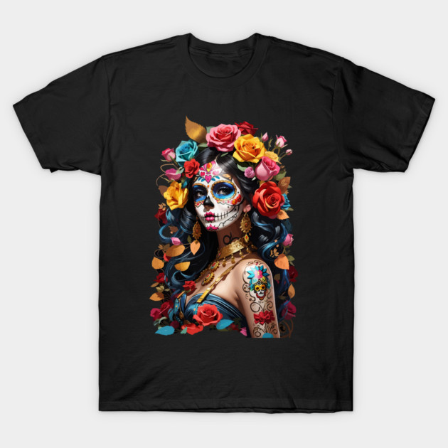 Sugar Skull girl, Dia de los Muertos T-Shirt by CatCoconut-Art