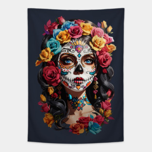 Sugar Skull girl, Dia de los Muertos Tapestry