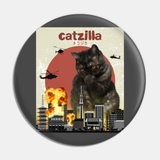 Cat Zilla Funny Black Exotic Shorthair Cat T-shirt for animal lovers Pin