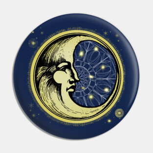 Celestial Antique Engraving Of The Man In The Moon Pin