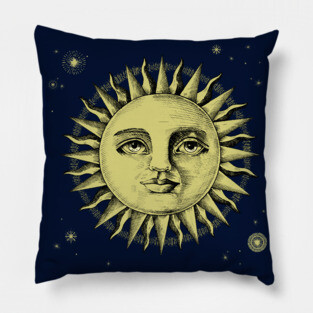 Celestial Antique Sun Engraving With Stars Pillow
