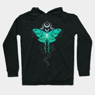 Celestial Magic Luna Moth in Teal Hoodie