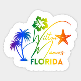 Rainbow Wilton Manors Florida Design with Tropical Palm Hibiscus and Starfish Magnet