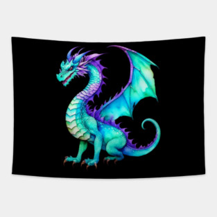 Purple and Teal Watercolor Dragon Tapestry