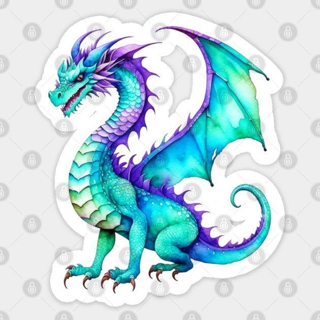 Purple and Teal Watercolor Dragon Sticker by HolidayBug