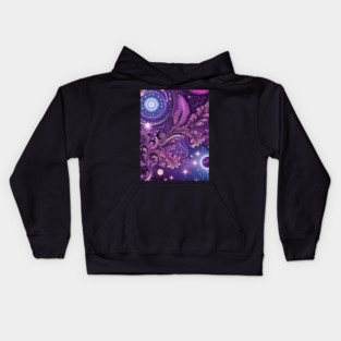 Other Worldly Designs- nebulas, stars, galaxies, planets with feathers Kids Hoodie