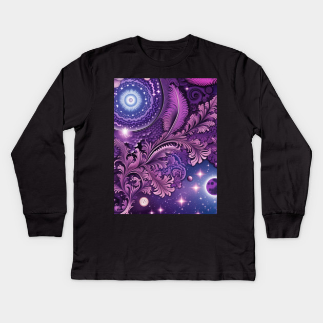 Other Worldly Designs- nebulas, stars, galaxies, planets with feathers Kids Long Sleeve T-Shirt by BirdsnStuff