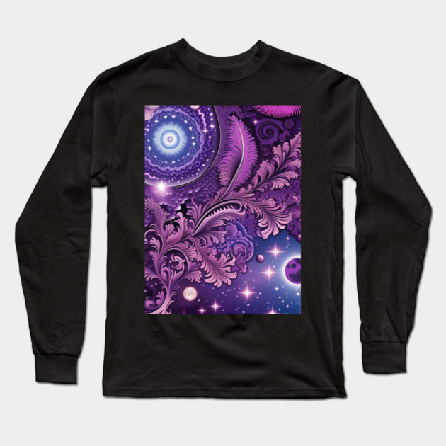 Other Worldly Designs- nebulas, stars, galaxies, planets with feathers Long Sleeve T-Shirt by BirdsnStuff