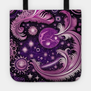 Other Worldly Designs- nebulas, stars, galaxies, planets with feathers Tote