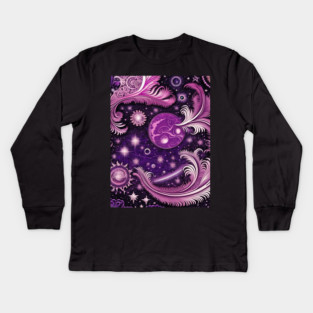 Other Worldly Designs- nebulas, stars, galaxies, planets with feathers Kids Long Sleeve T-Shirt