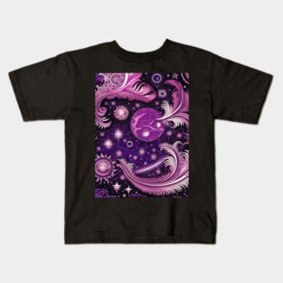 Other Worldly Designs- nebulas, stars, galaxies, planets with feathers Kids T-Shirt
