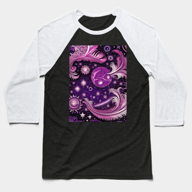 Other Worldly Designs- nebulas, stars, galaxies, planets with feathers Baseball T-Shirt by BirdsnStuff
