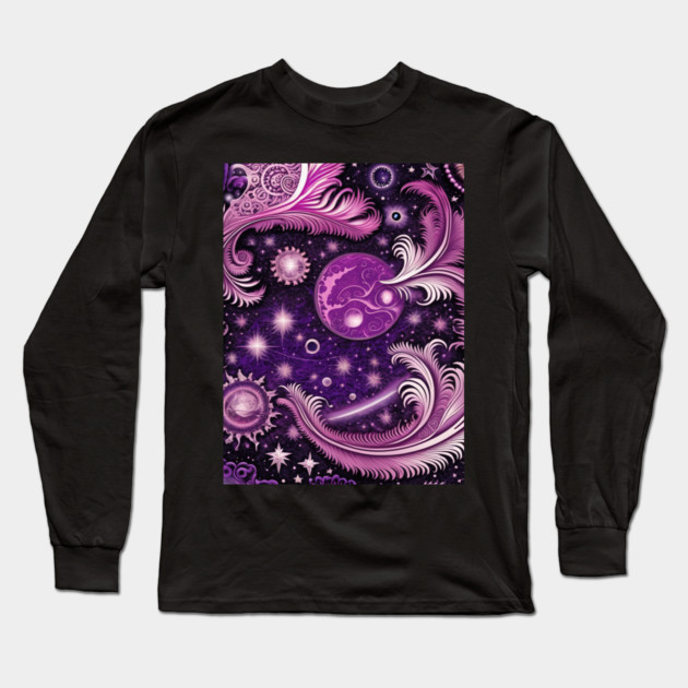 Other Worldly Designs- nebulas, stars, galaxies, planets with feathers Long Sleeve T-Shirt by BirdsnStuff