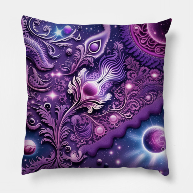 Other Worldly Designs- nebulas, stars, galaxies, planets with feathers Pillow by BirdsnStuff