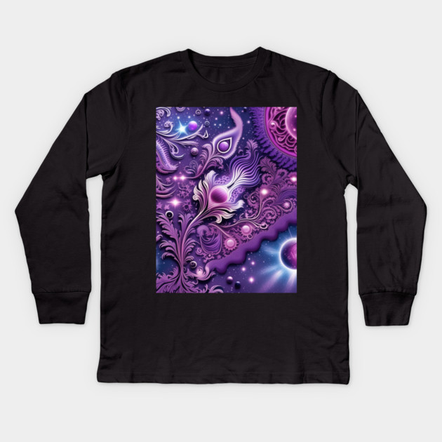 Other Worldly Designs- nebulas, stars, galaxies, planets with feathers Kids Long Sleeve T-Shirt by BirdsnStuff