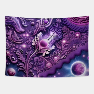 Other Worldly Designs- nebulas, stars, galaxies, planets with feathers Tapestry