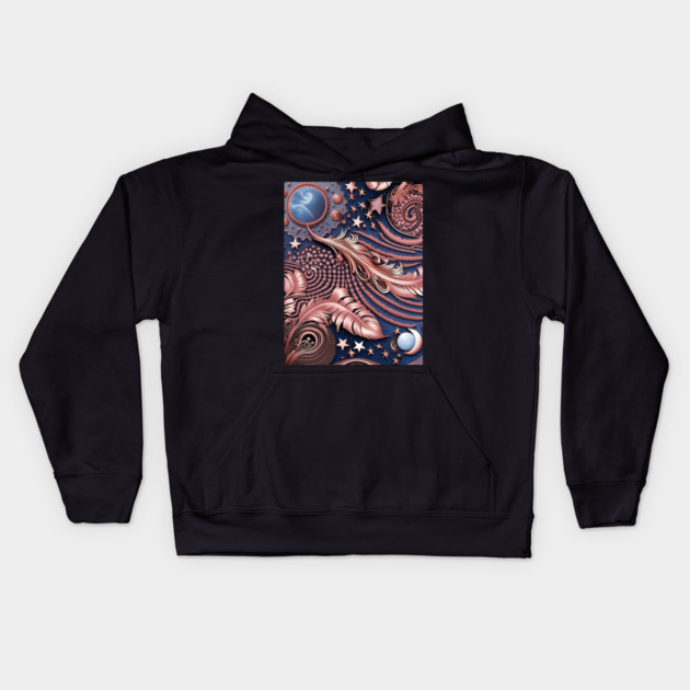 Other Worldly Designs- nebulas, stars, galaxies, planets with feathers Kids Hoodie by BirdsnStuff