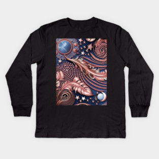 Other Worldly Designs- nebulas, stars, galaxies, planets with feathers Kids Long Sleeve T-Shirt