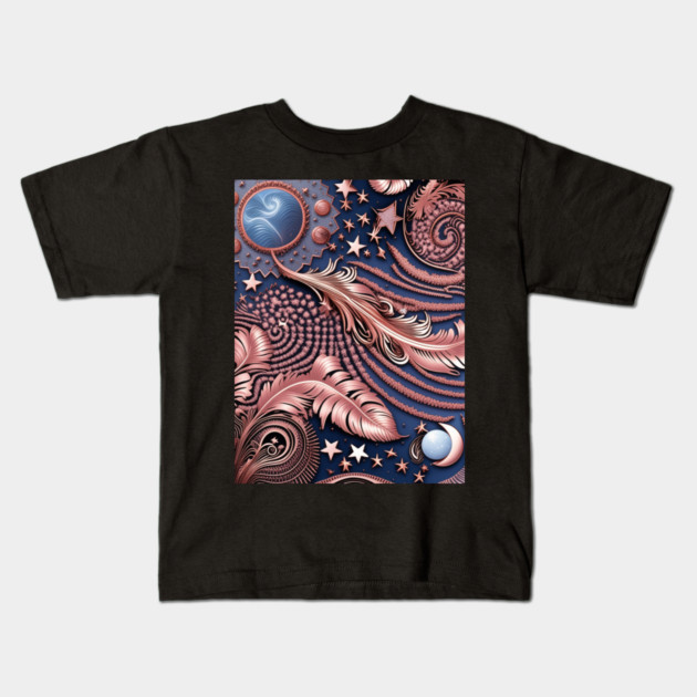 Other Worldly Designs- nebulas, stars, galaxies, planets with feathers Kids T-Shirt by BirdsnStuff