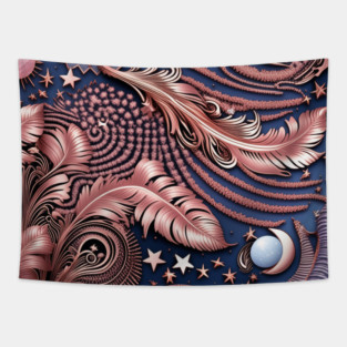 Other Worldly Designs- nebulas, stars, galaxies, planets with feathers Tapestry