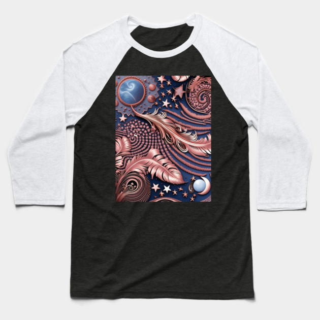 Other Worldly Designs- nebulas, stars, galaxies, planets with feathers Baseball T-Shirt by BirdsnStuff
