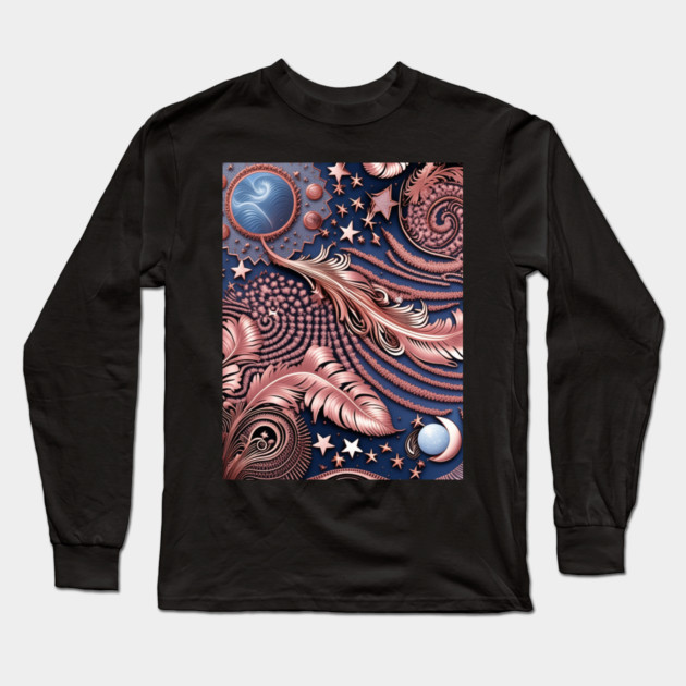 Other Worldly Designs- nebulas, stars, galaxies, planets with feathers Long Sleeve T-Shirt by BirdsnStuff