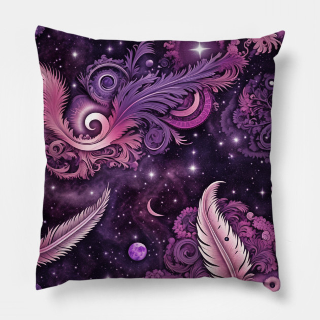 Other Worldly Designs- nebulas, stars, galaxies, planets with feathers Pillow by BirdsnStuff