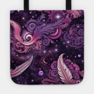 Other Worldly Designs- nebulas, stars, galaxies, planets with feathers Tote