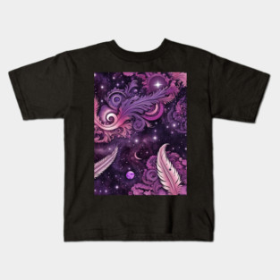 Other Worldly Designs- nebulas, stars, galaxies, planets with feathers Kids T-Shirt