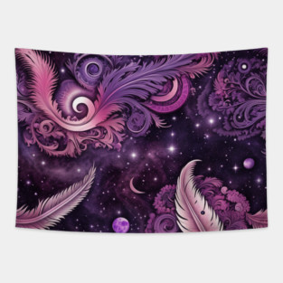 Other Worldly Designs- nebulas, stars, galaxies, planets with feathers Tapestry