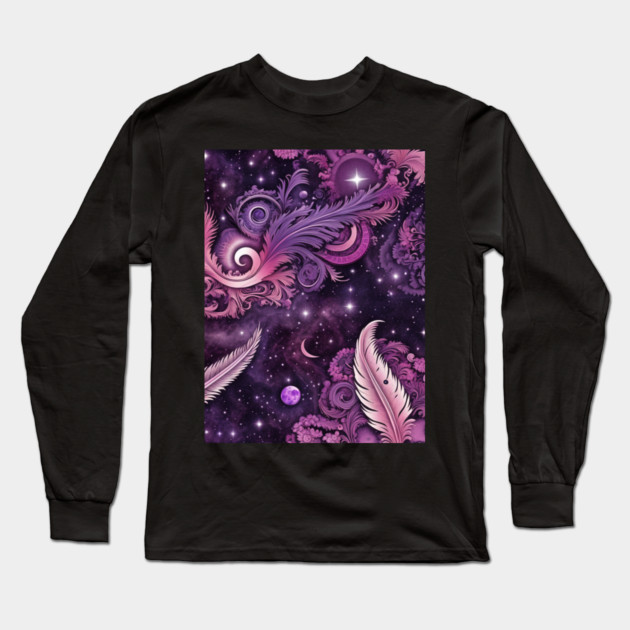 Other Worldly Designs- nebulas, stars, galaxies, planets with feathers Long Sleeve T-Shirt by BirdsnStuff