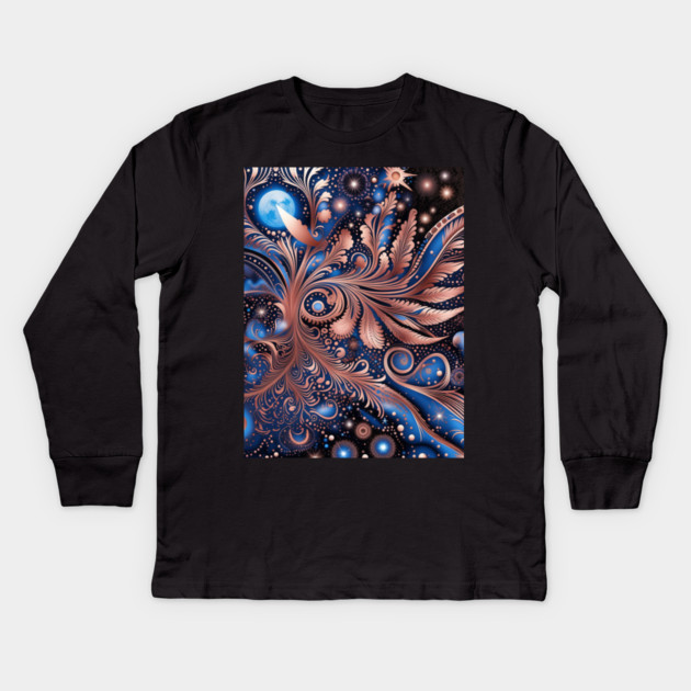 Other Worldly Designs- nebulas, stars, galaxies, planets with feathers Kids Long Sleeve T-Shirt by BirdsnStuff