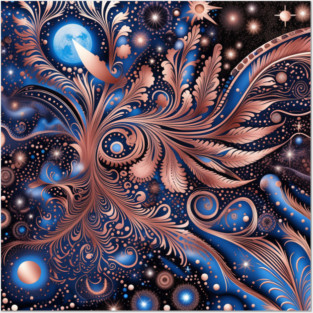 Other Worldly Designs- nebulas, stars, galaxies, planets with feathers Posters and Art