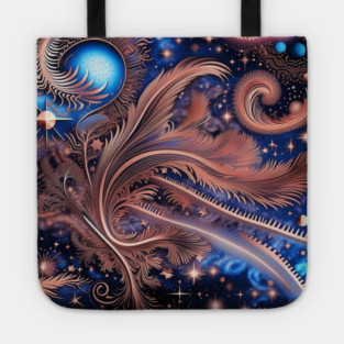 Other Worldly Designs- nebulas, stars, galaxies, planets with feathers Tote