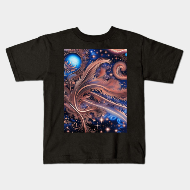 Other Worldly Designs- nebulas, stars, galaxies, planets with feathers Kids T-Shirt by BirdsnStuff