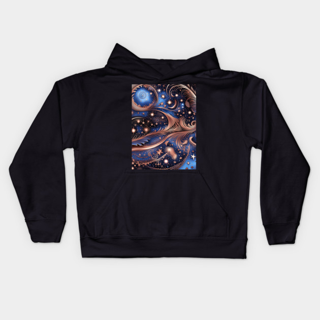 Other Worldly Designs- nebulas, stars, galaxies, planets with feathers Kids Hoodie by BirdsnStuff