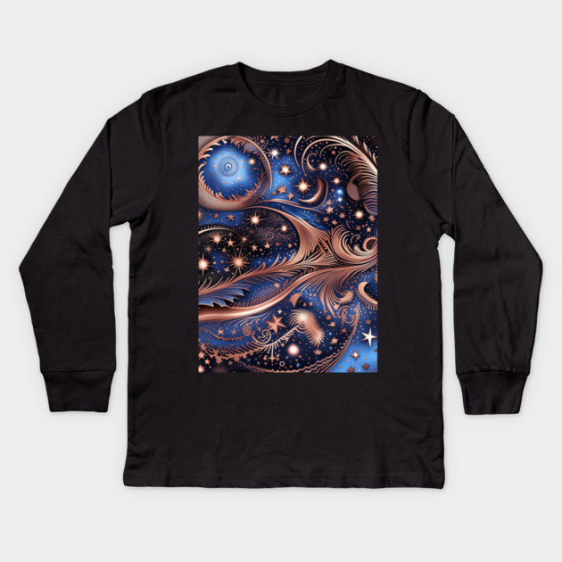 Other Worldly Designs- nebulas, stars, galaxies, planets with feathers Kids Long Sleeve T-Shirt by BirdsnStuff