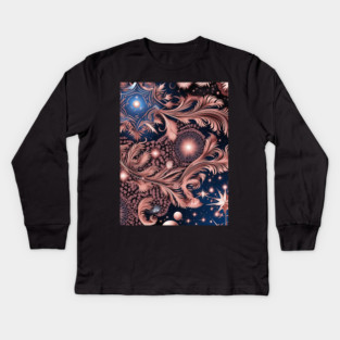 Other Worldly Designs- nebulas, stars, galaxies, planets with feathers Kids Long Sleeve T-Shirt