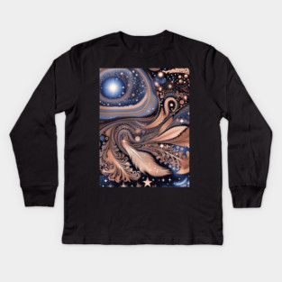 Other Worldly Designs- nebulas, stars, galaxies, planets with feathers Kids Long Sleeve T-Shirt