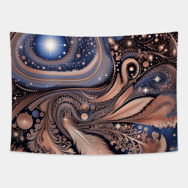 Other Worldly Designs- nebulas, stars, galaxies, planets with feathers Tapestry by BirdsnStuff