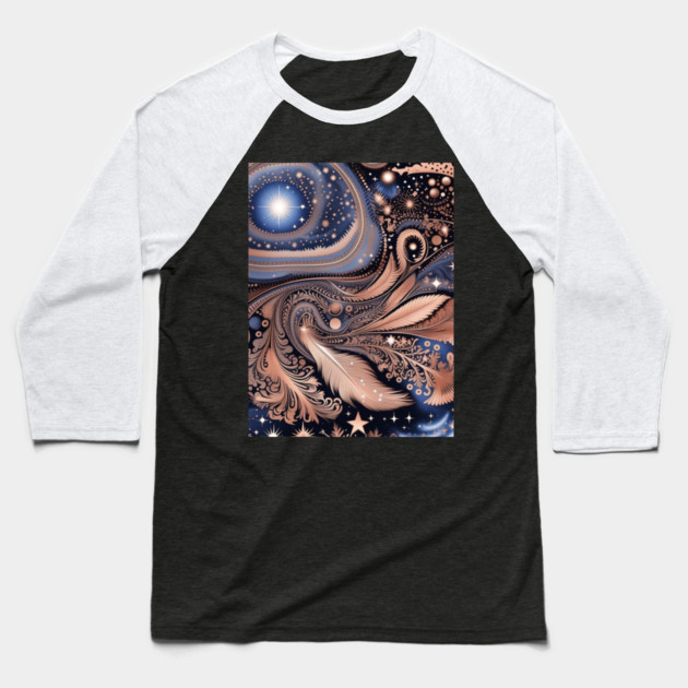 Other Worldly Designs- nebulas, stars, galaxies, planets with feathers Baseball T-Shirt by BirdsnStuff