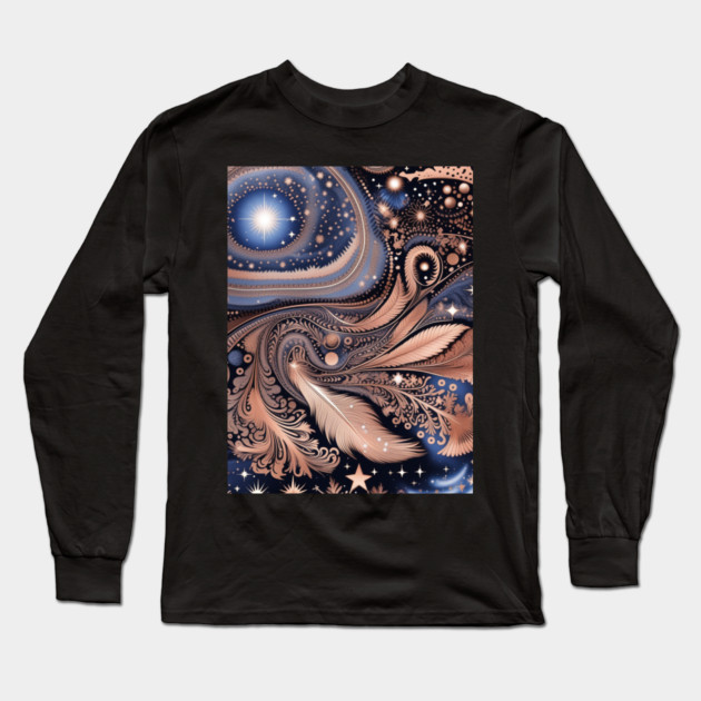 Other Worldly Designs- nebulas, stars, galaxies, planets with feathers Long Sleeve T-Shirt by BirdsnStuff