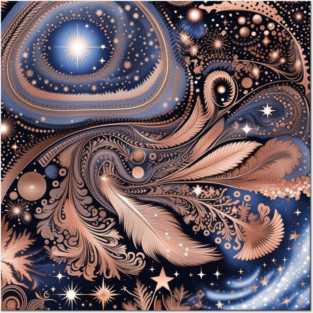 Other Worldly Designs- nebulas, stars, galaxies, planets with feathers Posters and Art