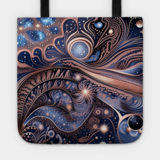 Other Worldly Designs- nebulas, stars, galaxies, planets with feathers Tote