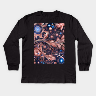 Other Worldly Designs- nebulas, stars, galaxies, planets with feathers Kids Long Sleeve T-Shirt