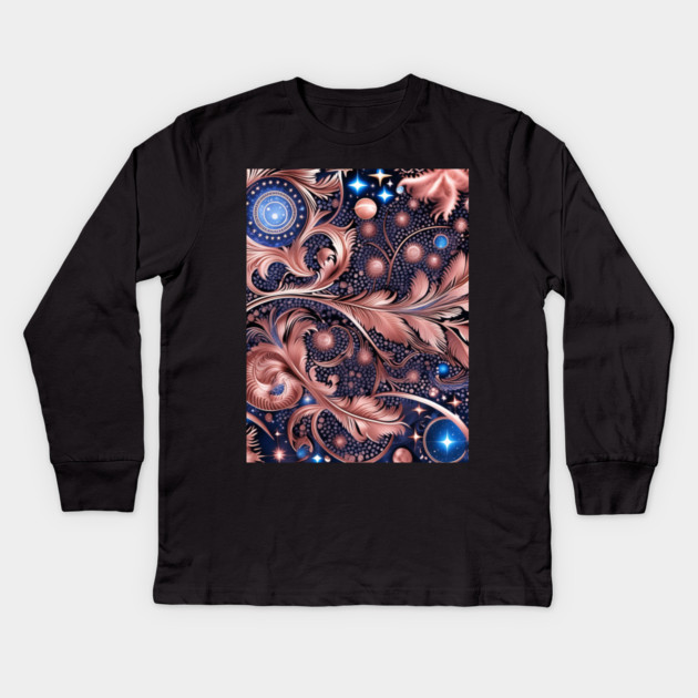 Other Worldly Designs- nebulas, stars, galaxies, planets with feathers Kids Long Sleeve T-Shirt by BirdsnStuff